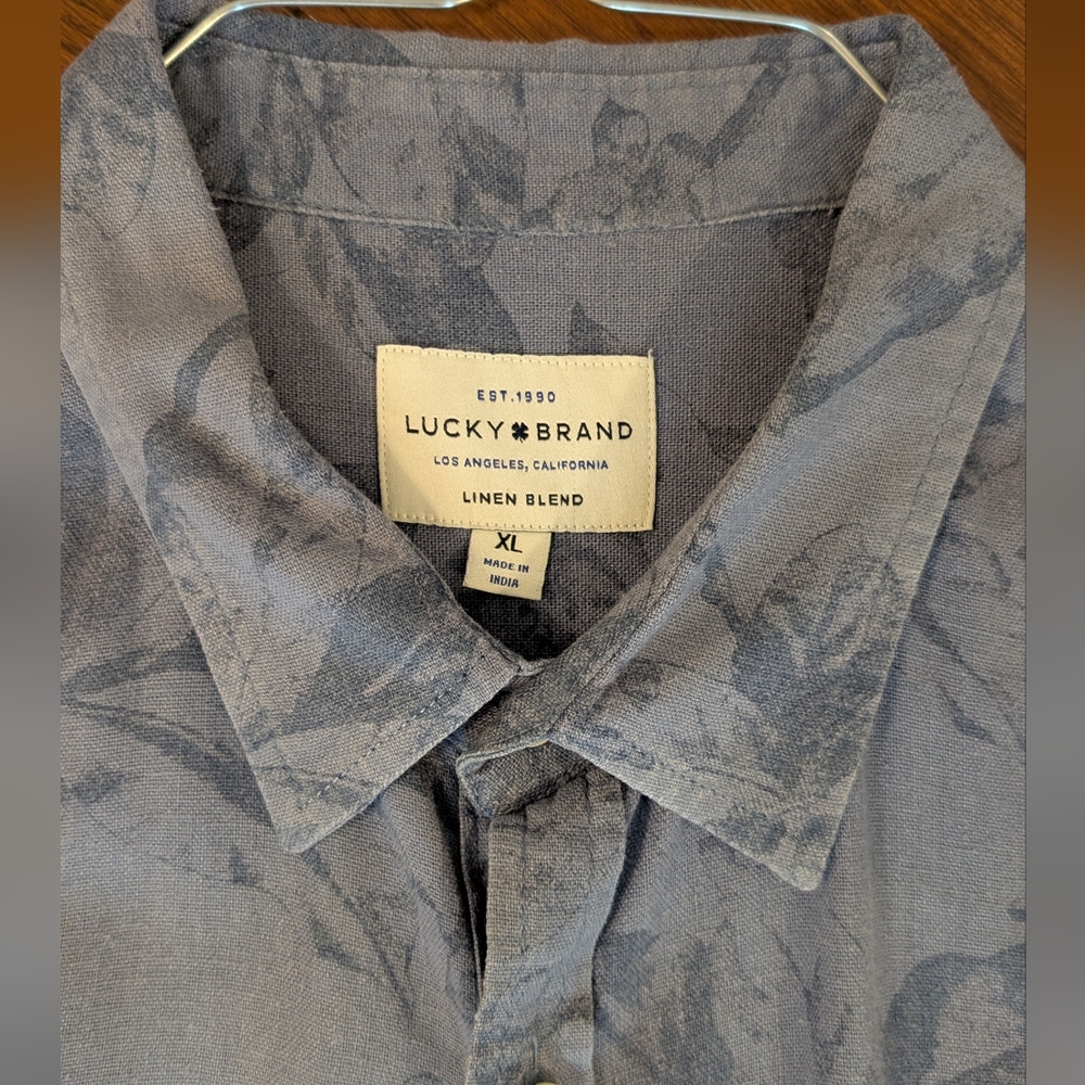 Lucky Brand - Blue Tropical Print Shirt - Linen Blend - Picture 2 of 4